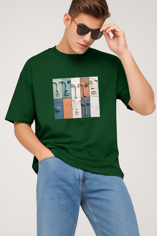 Premium Oversized T-Shirt with Colorful Abstract Faces – Modern Art Graphic Tee