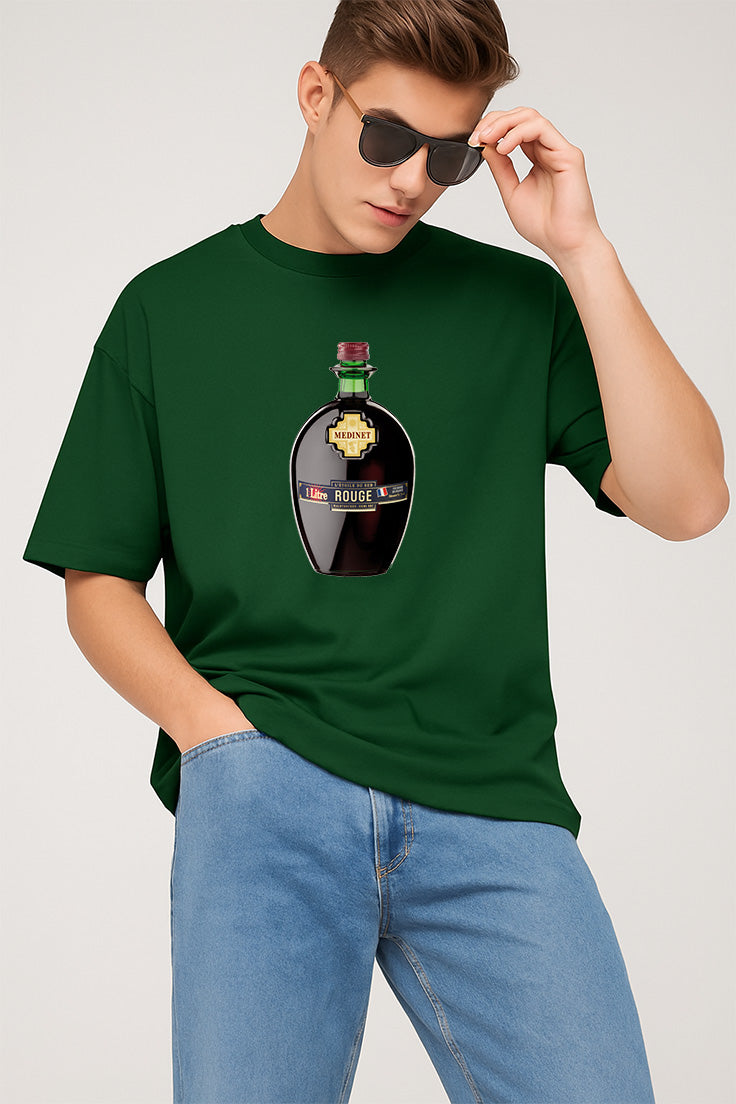 Premium Vintage Vibes Wine Bottle Graphic Tee – Forest Green Edition