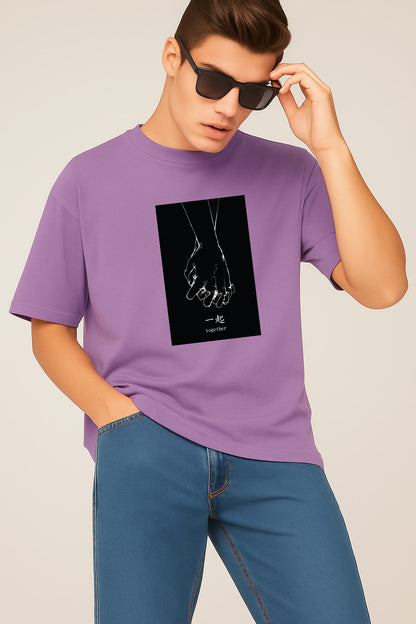 Premium Oversized T-Shirt with Minimalist “Together” Hand-Holding Graphic