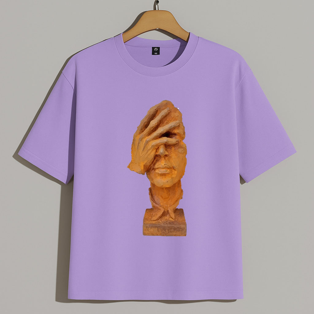 Premium Oversized T-Shirt with Abstract Face and Hand Sculpture Graphic