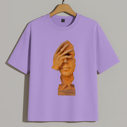 Premium Oversized T-Shirt with Abstract Face and Hand Sculpture Graphic