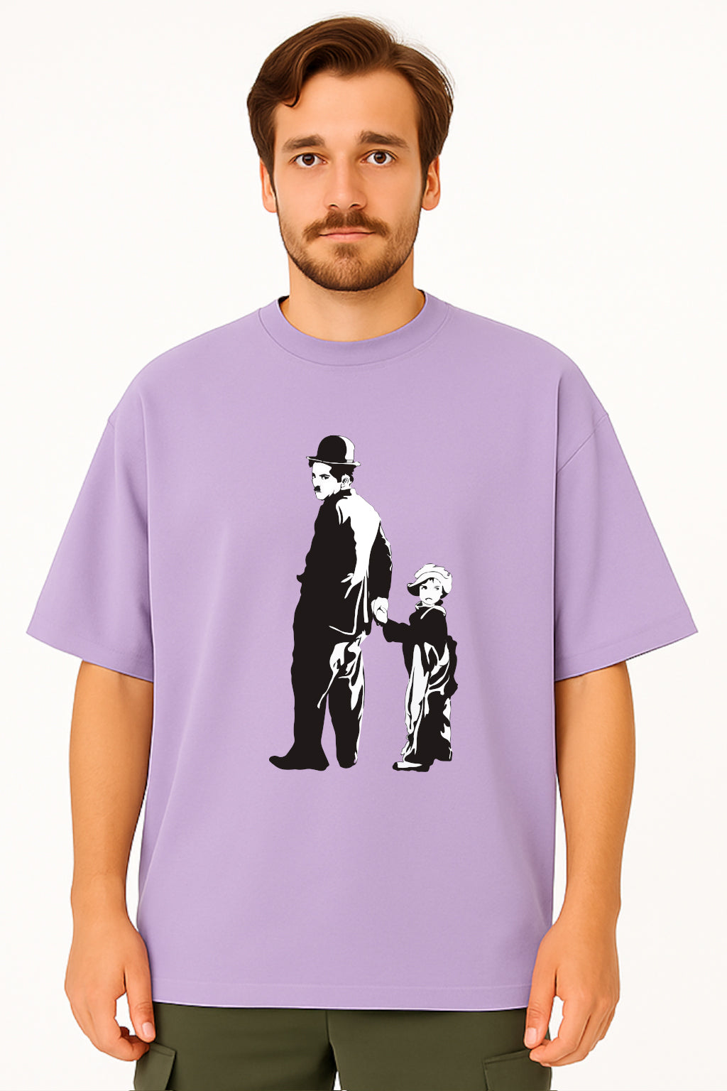 Charlie Chaplin Oversized Tee with Classic Duo Silhouette Print
