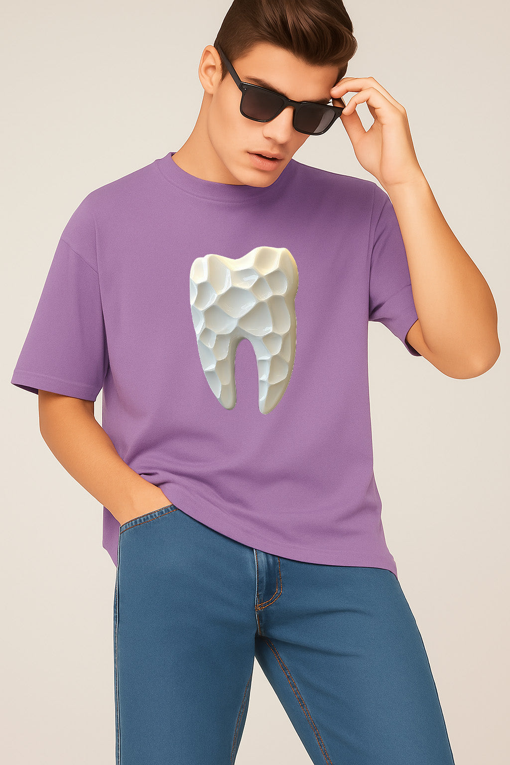 Premium Oversized T-Shirt with 3D Geometric Tooth Design – Modern Artistic Graphic Tee