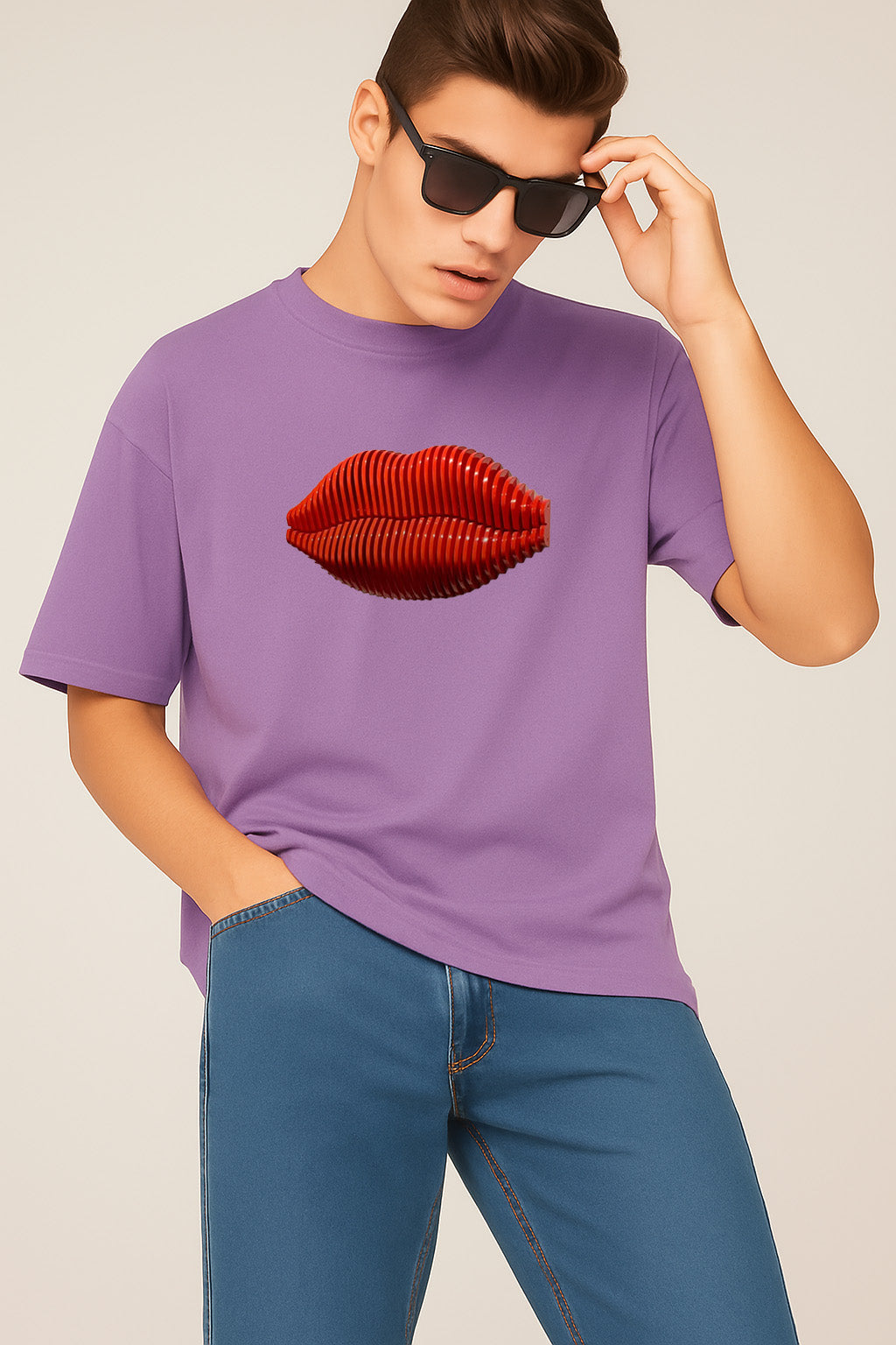 Premium Graphic T-Shirt with 3D Red Lips – Bold Artistic Streetwear