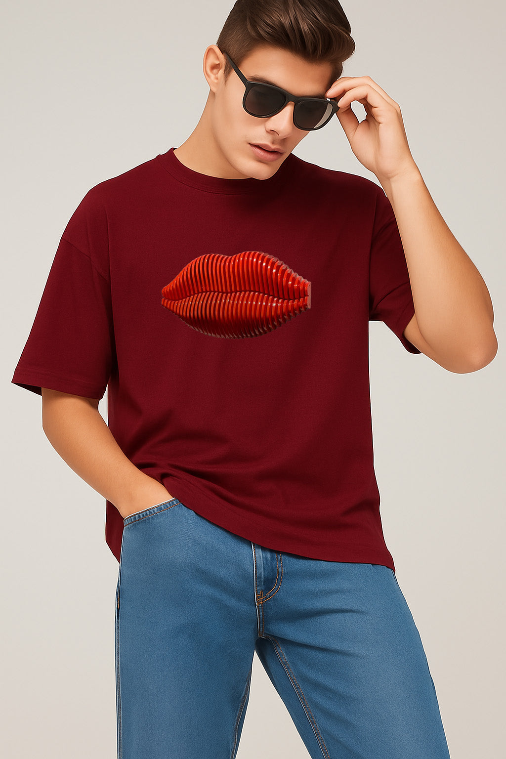 Premium Graphic T-Shirt with 3D Red Lips – Bold Artistic Streetwear