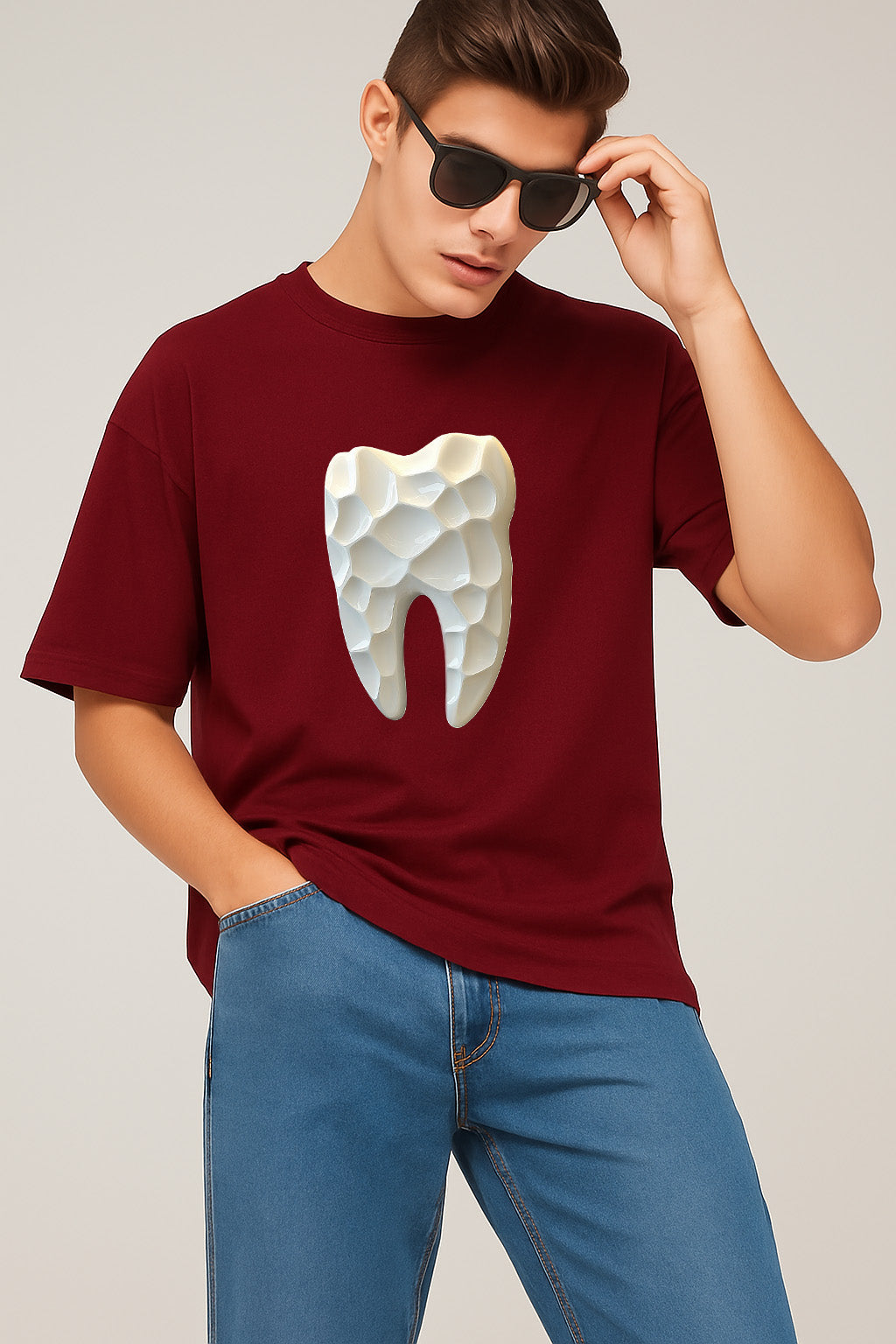 Premium Oversized T-Shirt with 3D Geometric Tooth Design – Modern Artistic Graphic Tee
