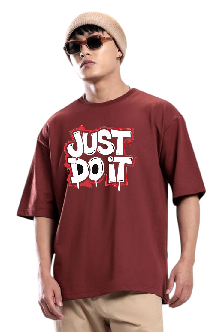 Premium Modern Maroon Oversized "Just Do It" Graphic T-Shirt – Stylish & Comfortable Streetwear for Men