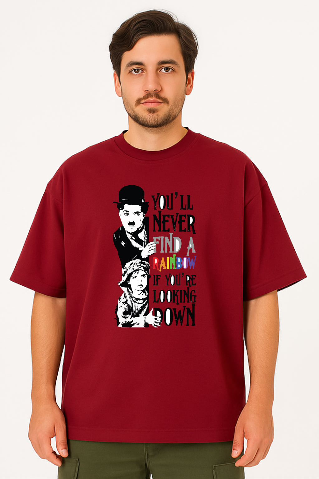 Charlie Chaplin "Find a Rainbow" Oversized T-Shirt