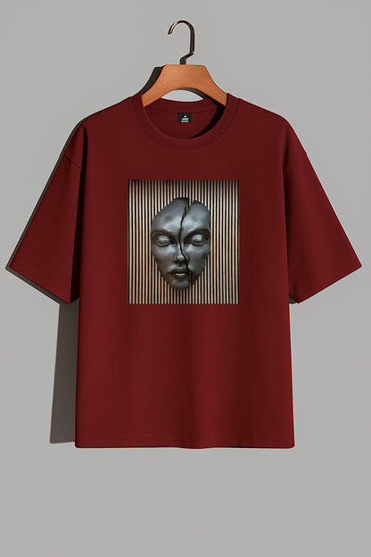 Premium Oversized T-Shirt with Abstract Broken Face Wall Art Print