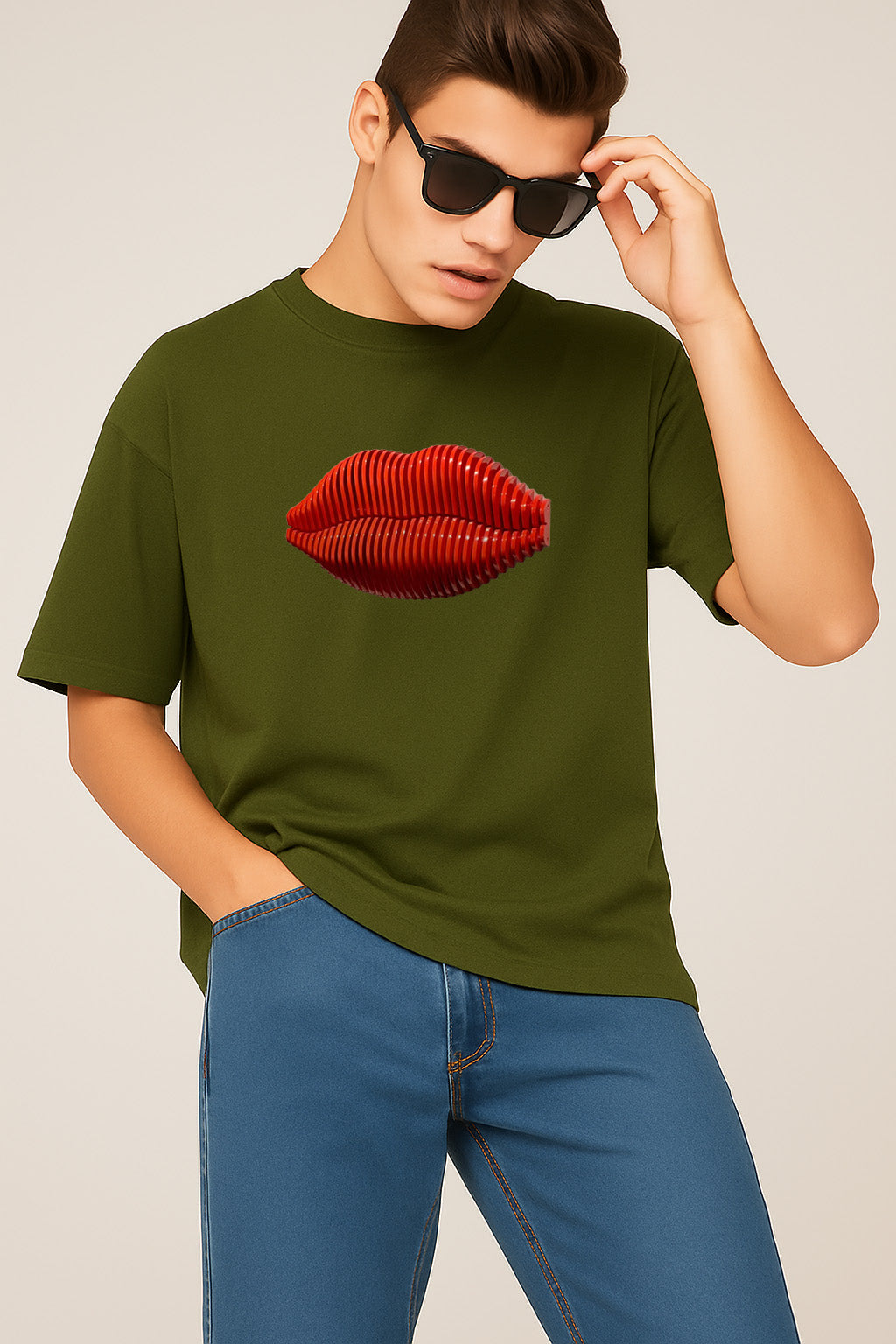 Premium Graphic T-Shirt with 3D Red Lips – Bold Artistic Streetwear