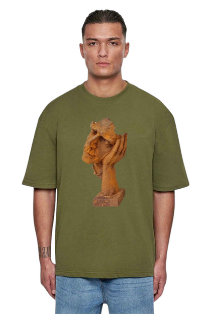 Premium Oversized T-Shirt with Thoughtful Abstract Face Sculpture Print