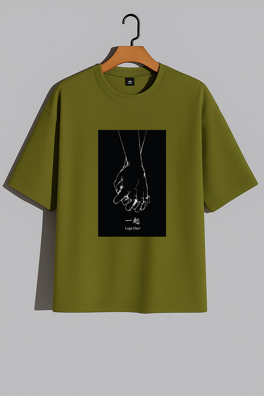 Premium Oversized T-Shirt with Minimalist “Together” Hand-Holding Graphic