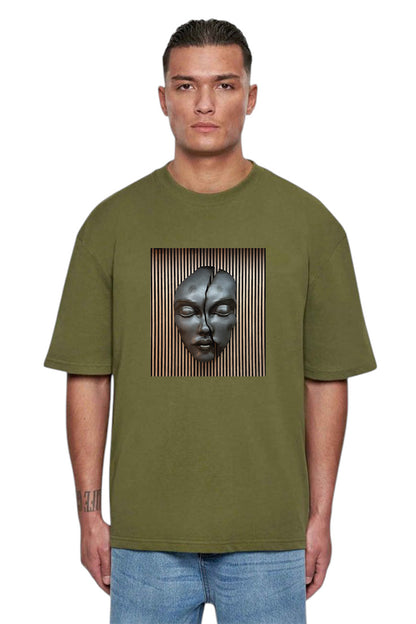 Premium Oversized T-Shirt with Abstract Broken Face Wall Art Print