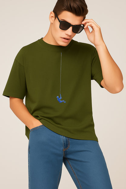 Premium Oversized T-Shirt with Minimal Blue Climber Rope Graphic