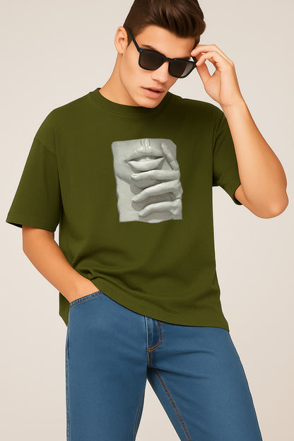 Premium Graphic T-Shirt with Sculpted Lips & Hands – Artistic Streetwear Design