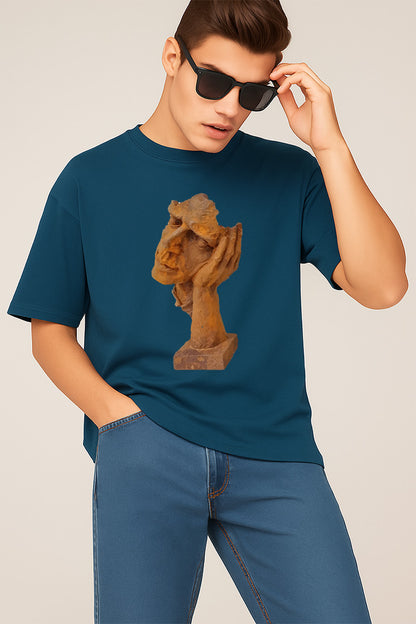 Premium Oversized T-Shirt with Thoughtful Abstract Face Sculpture Print