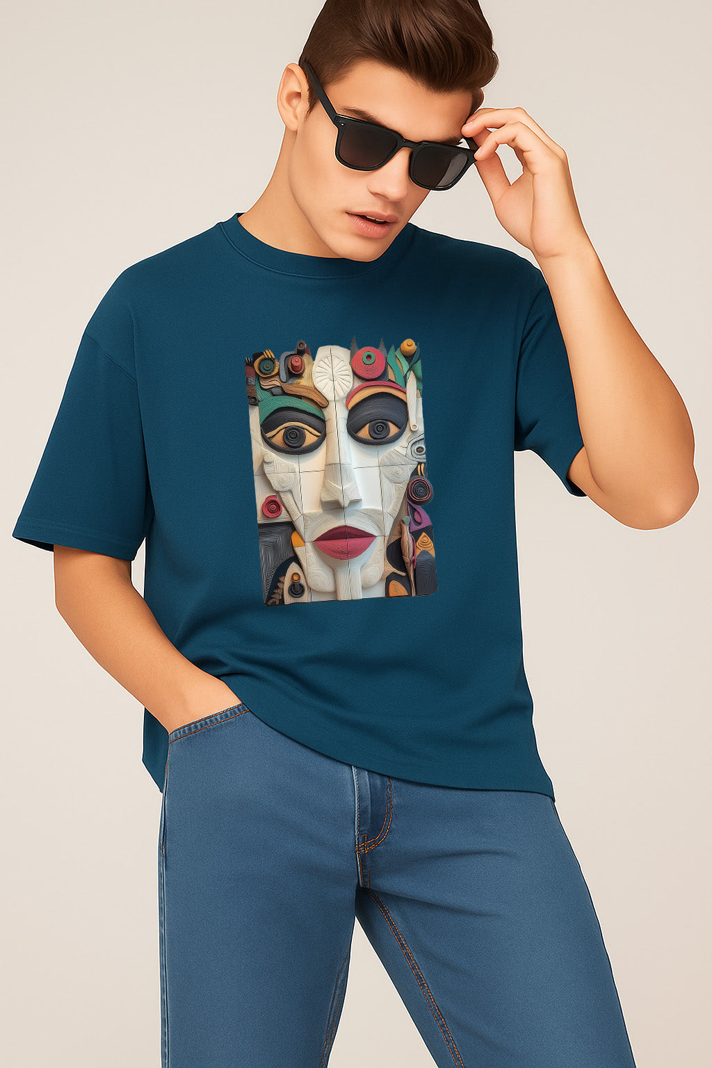 Premium Abstract Face Art Graphic T-Shirt – Colorful Modern Design Tee