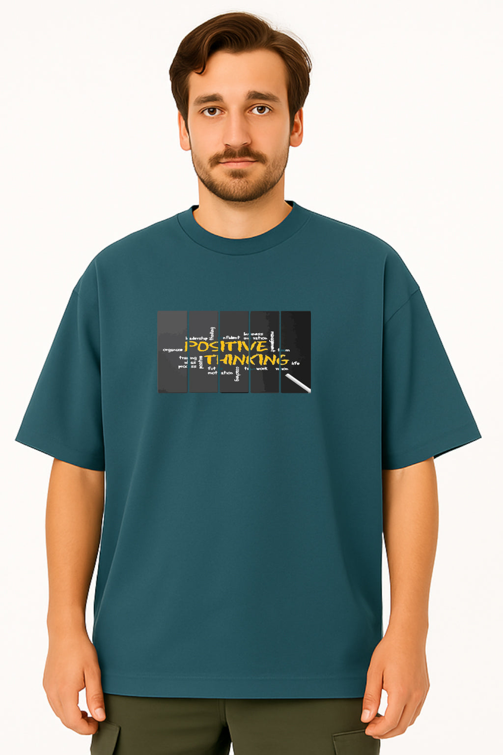 Oversized T-Shirt with "Positive Thinking" Graphic Print