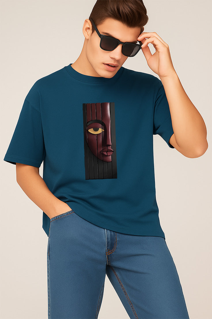Premium Oversized Drop Shoulder T-Shirt – Abstract Face Art Design