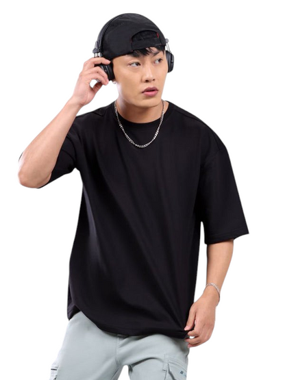 Minimalist Black Drop Shoulder Oversized T-Shirt – Unisex Streetwear
