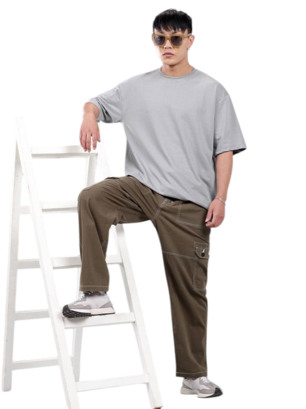 Minimalist Gray Drop Shoulder Oversized T-Shirt – Unisex Streetwear