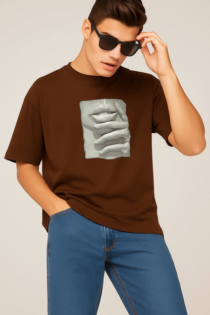 Premium Graphic T-Shirt with Sculpted Lips & Hands – Artistic Streetwear Design