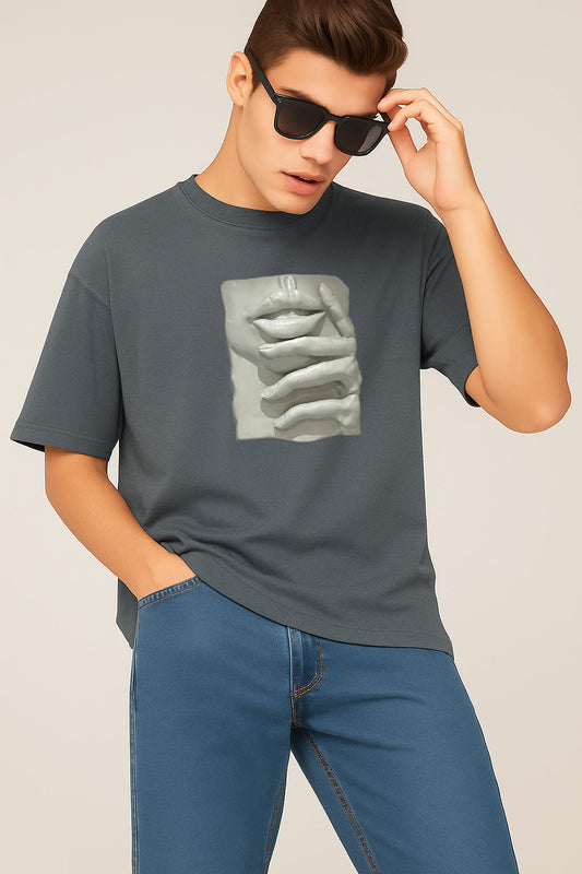 Premium Graphic T-Shirt with Sculpted Lips & Hands – Artistic Streetwear Design