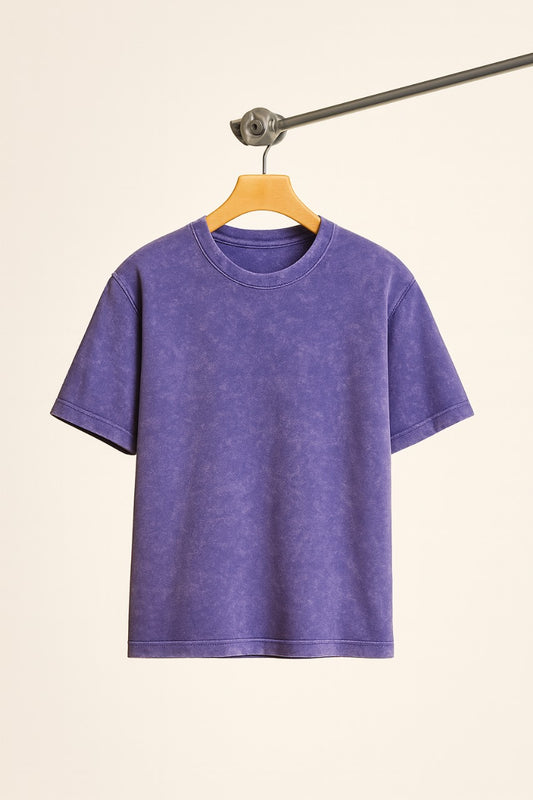 Acid Washed Plain Oversized T-Shirt - Purple