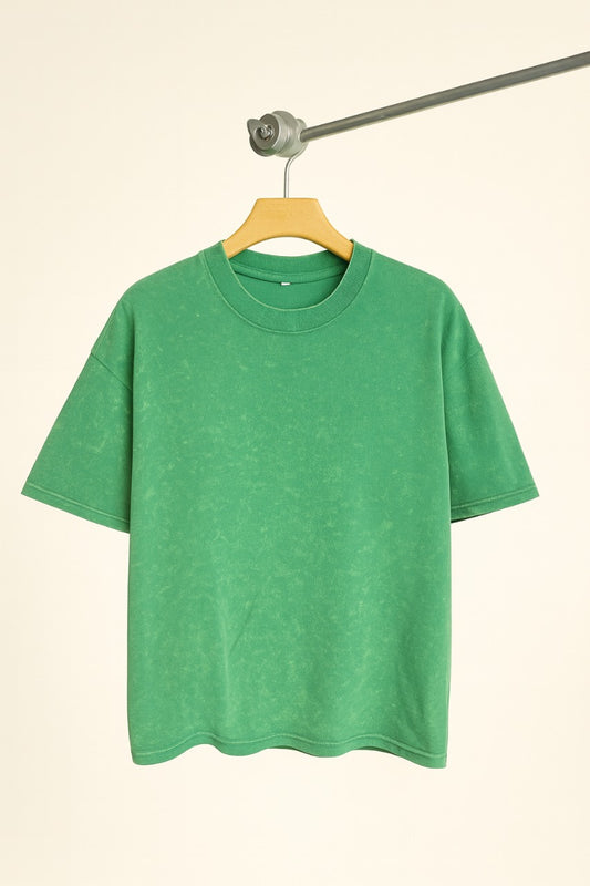 Acid Washed Plain Oversized T-Shirt - Bottle Green