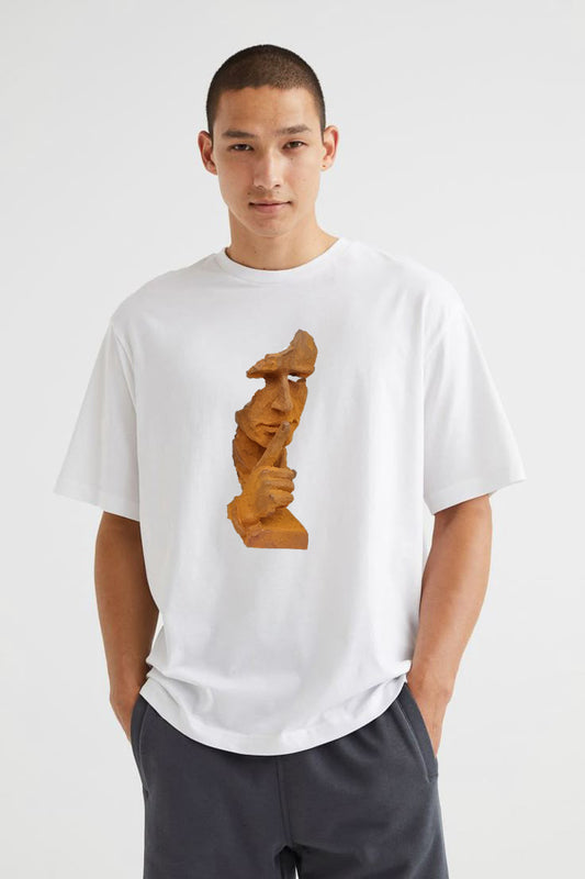 Premium Oversized T-Shirt with Abstract Face Sculpture Graphic