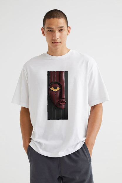 Premium Oversized Drop Shoulder T-Shirt – Abstract Face Art Design