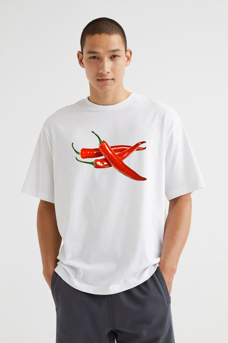 Premium Spice Mode On – Forest Green Chili Graphic Oversized T-Shirt