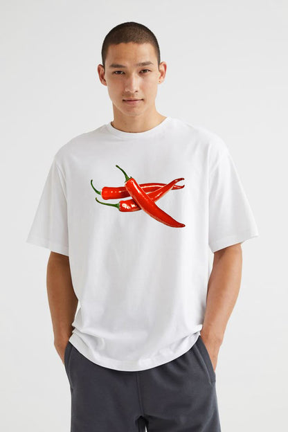Premium Spice Mode On – Forest Green Chili Graphic Oversized T-Shirt