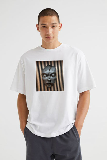 Premium Oversized T-Shirt with Abstract Broken Face Wall Art Print