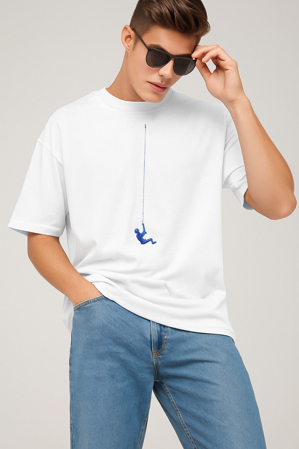 Premium Oversized T-Shirt with Minimal Blue Climber Rope Graphic