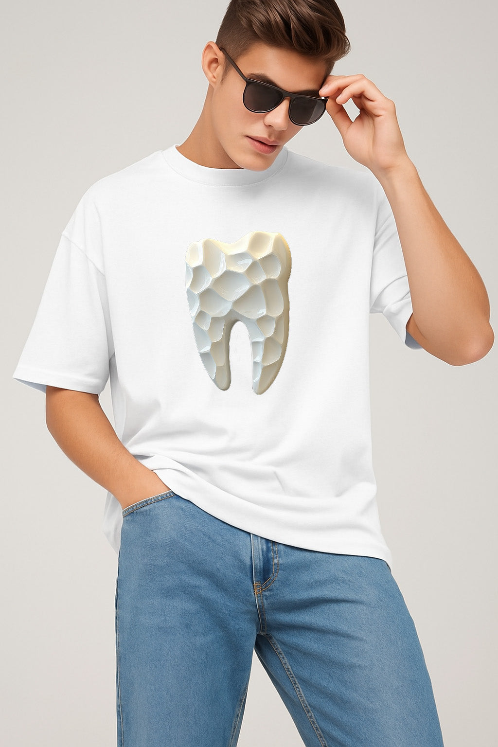 Premium Oversized T-Shirt with 3D Geometric Tooth Design – Modern Artistic Graphic Tee
