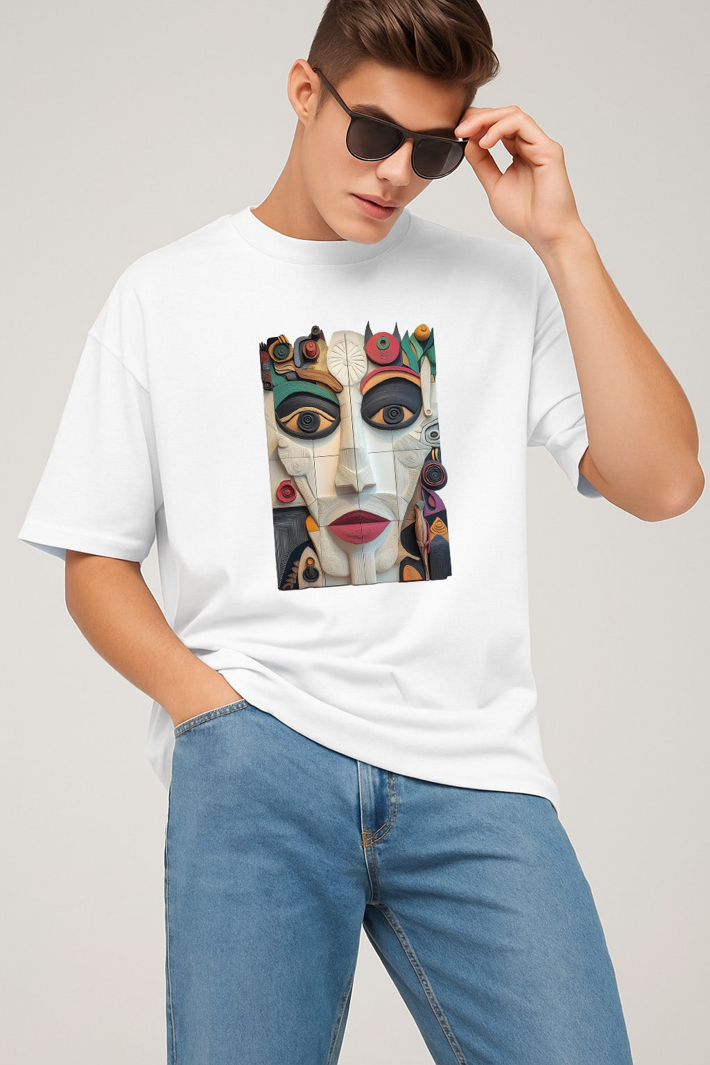 Premium Abstract Face Art Graphic T-Shirt – Colorful Modern Design Tee
