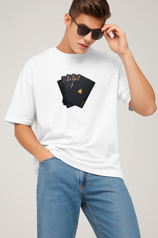 Premium Royal Flush Card Graphic Oversized Tee