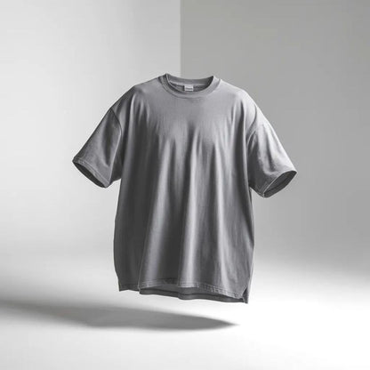 Minimalist Gray Drop Shoulder Oversized T-Shirt – Unisex Streetwear