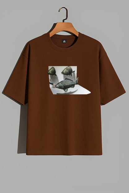 Premium 3D Illusion Fish Art Oversized Tee