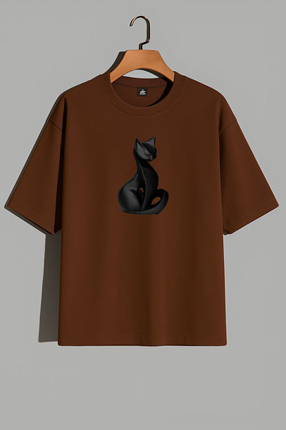 Premium Black Cat Graphic Oversized Tee