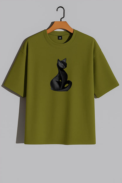 Premium Black Cat Graphic Oversized Tee