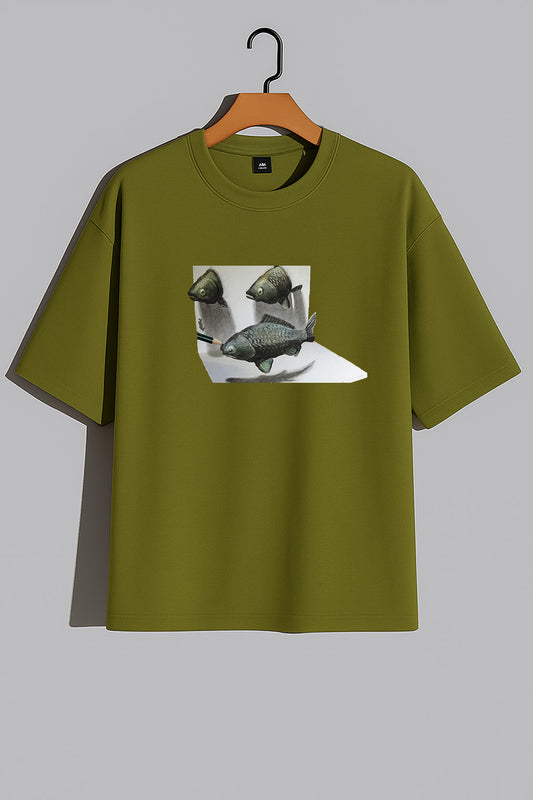 Premium 3D Illusion Fish Art Oversized Tee