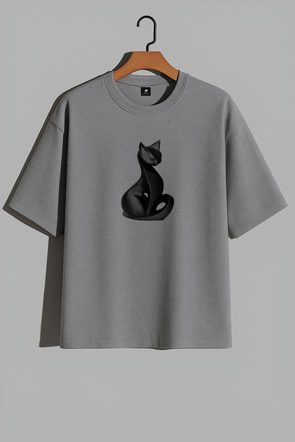 Premium Black Cat Graphic Oversized Tee