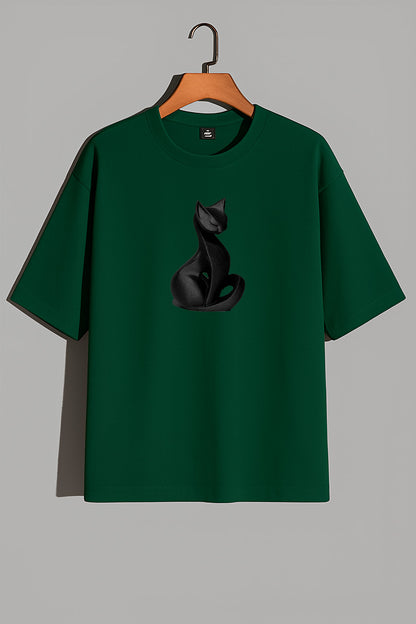 Premium Black Cat Graphic Oversized Tee