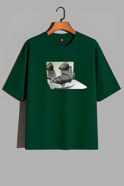 Premium 3D Illusion Fish Art Oversized Tee