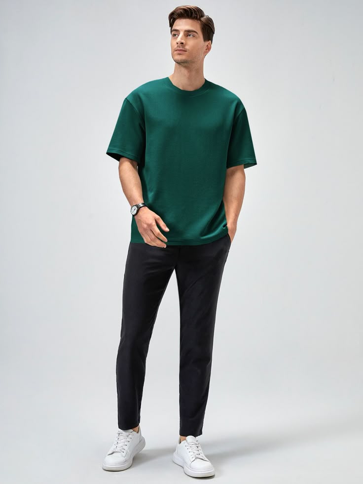 Minimalist Bottle Green Drop Shoulder Oversized T-Shirt – Unisex Streetwear