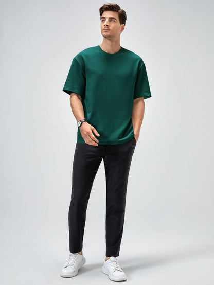 Minimalist Bottle Green Drop Shoulder Oversized T-Shirt – Unisex Streetwear
