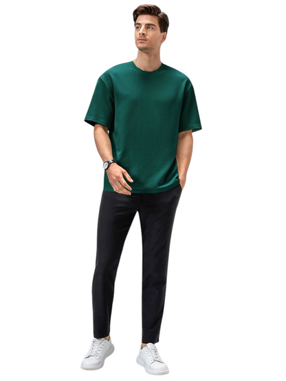 Minimalist Bottle Green Drop Shoulder Oversized T-Shirt – Unisex Streetwear