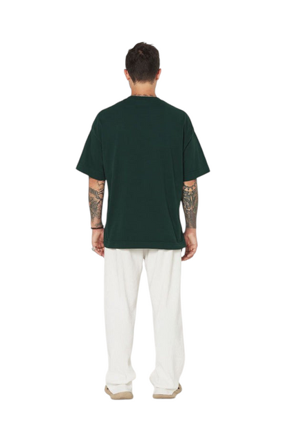 Minimalist Bottle Green Drop Shoulder Oversized T-Shirt – Unisex Streetwear